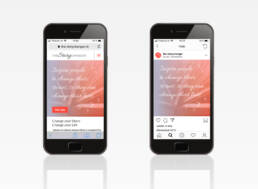 Zwei Handy-Bildschirme mit einer Websiten- und einer Instagram-Ansicht