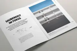 Kundenmagazin-Doppelseite: Thema Sauberkeit weltweit