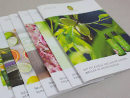 Collage aus sieben übereinanderliegenden Broschüren-Titeln